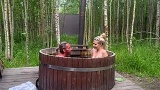 Wanna join cute skinny blonde for big cock blowjob then shaved pussy fuck in outdoor hot bath?