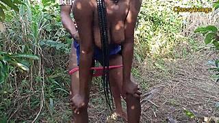 village slay queen gets railed doggystyle in the bush by local stud