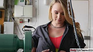 slutty blonde babe flirts kisses fucks coworker doggystyle office