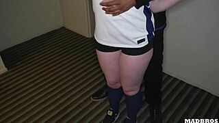 Young English girl loses bet gets rough anal fucked by black cock in public corridor