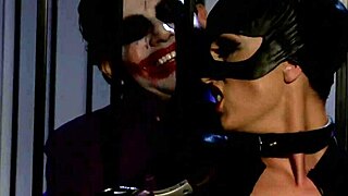 hey catwoman gets caged for wild threesome anal blowjob cumshot orgy