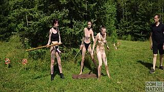 submissive dancer piss soaked between doms rough face fucking golden shower public outdoor domination