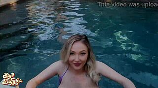 Blonde Aria Six Drips Wet from Pool Before Huge Cock Creampie Ride