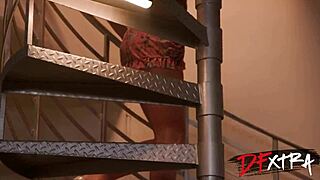 busty blonde babe slurps boyfriend's monster cock sloppy deepthroat titty fuck interracial