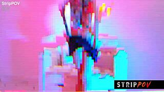 Gorgeous Exotic Dancer Strips Naked Teasing Big Cock with Pussy Rub and Ass Shake