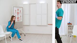 Doctor, your big cock for my anal creampie? Slutty nurse begs in horny hospital threesome