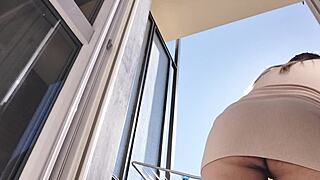 Latina Gostosa Exposes Pussy and Ass on Balcony No Panties