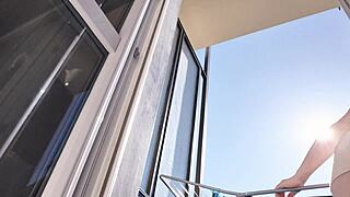 Latina Gostosa Exposes Pussy and Ass on Balcony No Panties