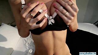 damn babe rubs perfect tanned pussy boobs in lingerie frenzy!