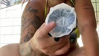 Hey the neighbor invited me over to the pool for some fun flashing