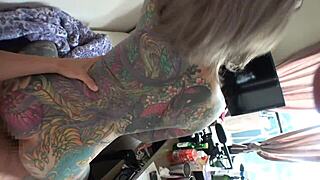 rin's tattooed nude tempts nipple sucking then eager cock lick??