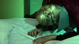 Elegant milf rides monster cock cowgirl on bed in fishnets