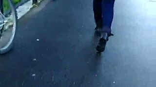 candid blue jeans walking closeup street views