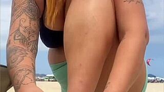 young guy calls friend to double team her swollen beach pussy