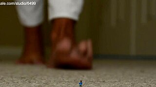 Feel my giant feet crush these tiny toys under me?