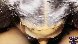stacxxxs delivers hot transsexual pov bareback blowjob on monster cock