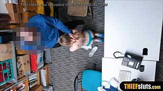 Petite russian teen thief faces stern office interrogation from police officer