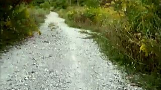 Exhibitionist flashes panties in car then outdoor forest public sex on street