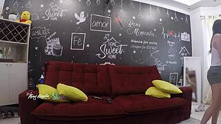 hot wife thay ksada lets delivery man suck big tits on sofa teaser