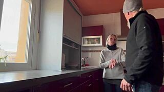 hey horny kitchen wife wants pussy eating on her rabbit toy then doggystyle creampie