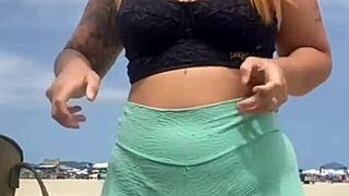 young guy calls friend to double team her swollen beach pussy