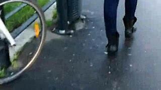 candid blue jeans walking closeup street views