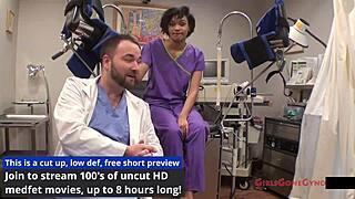 jackie's latex-gloved physical: spreading her latina tits and ass?