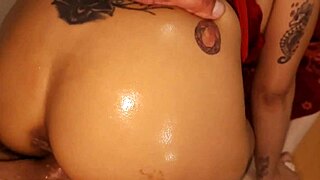 Skinny tattooed milf's first anal creampie in casting interview