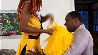 Young black cheerleader teen rides cock bends over deepthroats in miniskirt