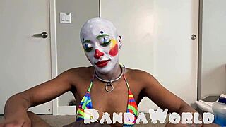 muscular ebony clown cleo panda chokes on bbc deepthroat before anal facefuck