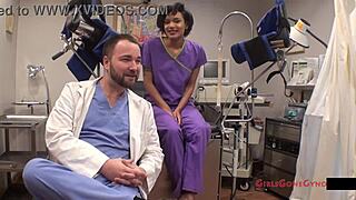 jackie's latex-gloved physical: spreading her latina tits and ass?