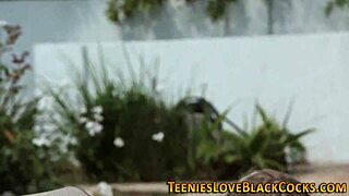 Ever wonder how a tiny teen's small tits bounce while her tight pussy takes massive black cock outdoors until creamed? 