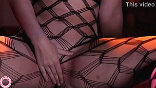 uhh sexy samantha rone's fishnet body stocking makes her pussy drip while she plays...