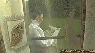 piss-drenched babe in heels takes it outdoors