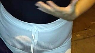 hey check this mature flashing red thong through see-through leggings on street