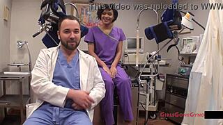 jackie's latex-gloved physical: spreading her latina tits and ass?