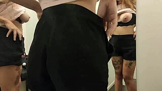 public fitting room blowjob from big natural tit babe ends in cum