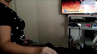 Blonde gamer milf bares ass for intense sex between video game rounds