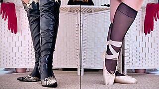 Epic Collection of Redhead's Shiny Leather Boots Heels and Stockings