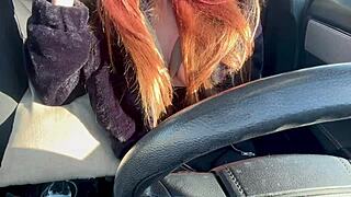 italian milf artemisia love flashes big tits big nipples on solo car ride outdoors long hair fetish