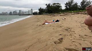 i beg you babe let me cum all over those tits flashing cock on public beach