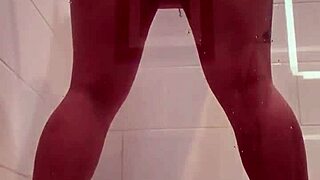 shower whore shoves monster dildo deep in her holes