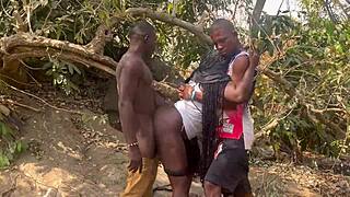 Riverside ebony group fuck nearly busted by fulanis on the bank doggystyle hairy quickie