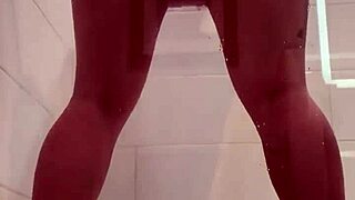 shower whore shoves monster dildo deep in her holes