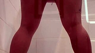 shower whore shoves monster dildo deep in her holes