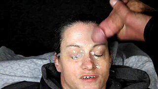 Guys night out ends with dirtydees face covered in huge cumshots