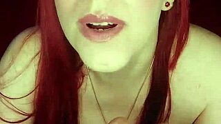 Argentinian redhead wakes up crazy for cock sucking joi! She toys her natural tits close up.