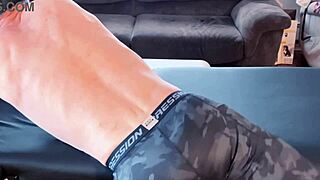 Bodybuilder Stretches In Leggings On MASSAGE TABLE HD Compression