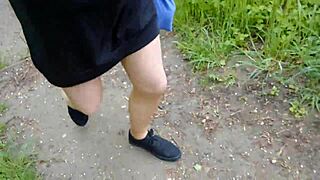 chubby german pantyhose tease on cable car