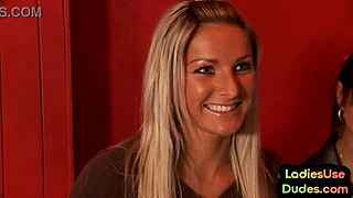 Femdom babes quiver with lust pegging guy's asshole using bottles